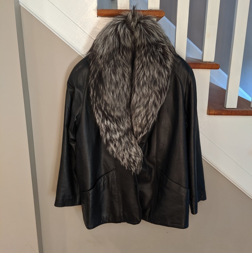 Leather jacket with Fox collar. Never worn.